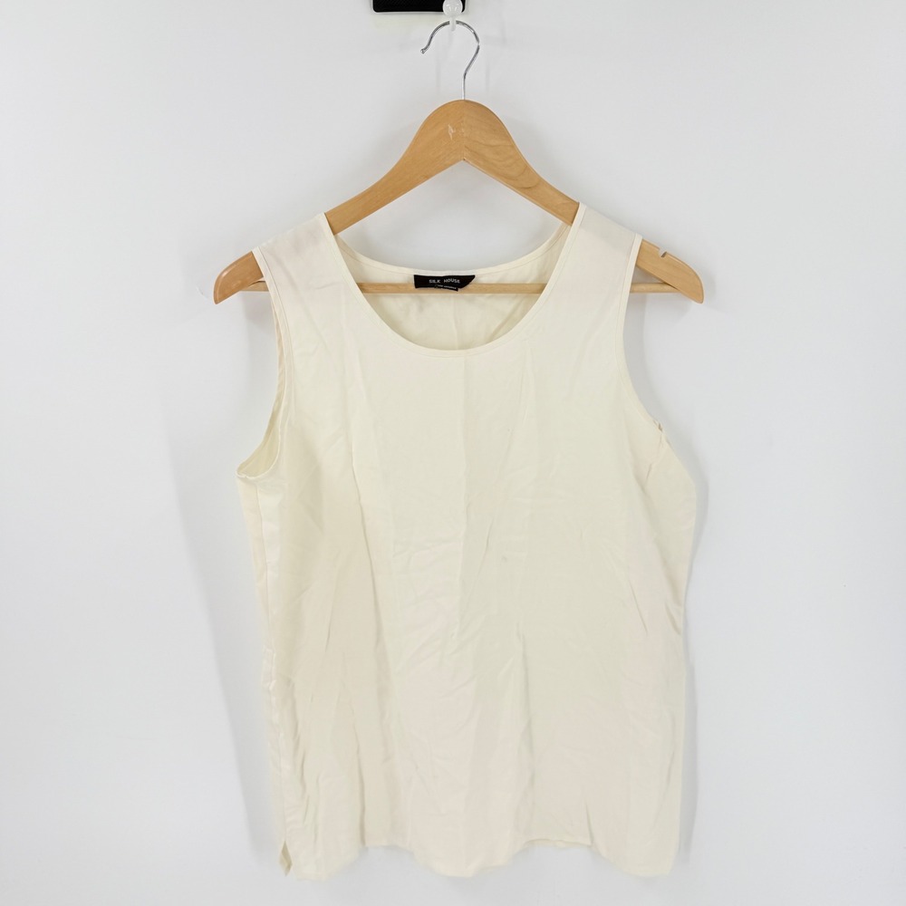 Silk House Tank Top Cream Small Sleeveless Shell 100% Silk Minimalist Capsule